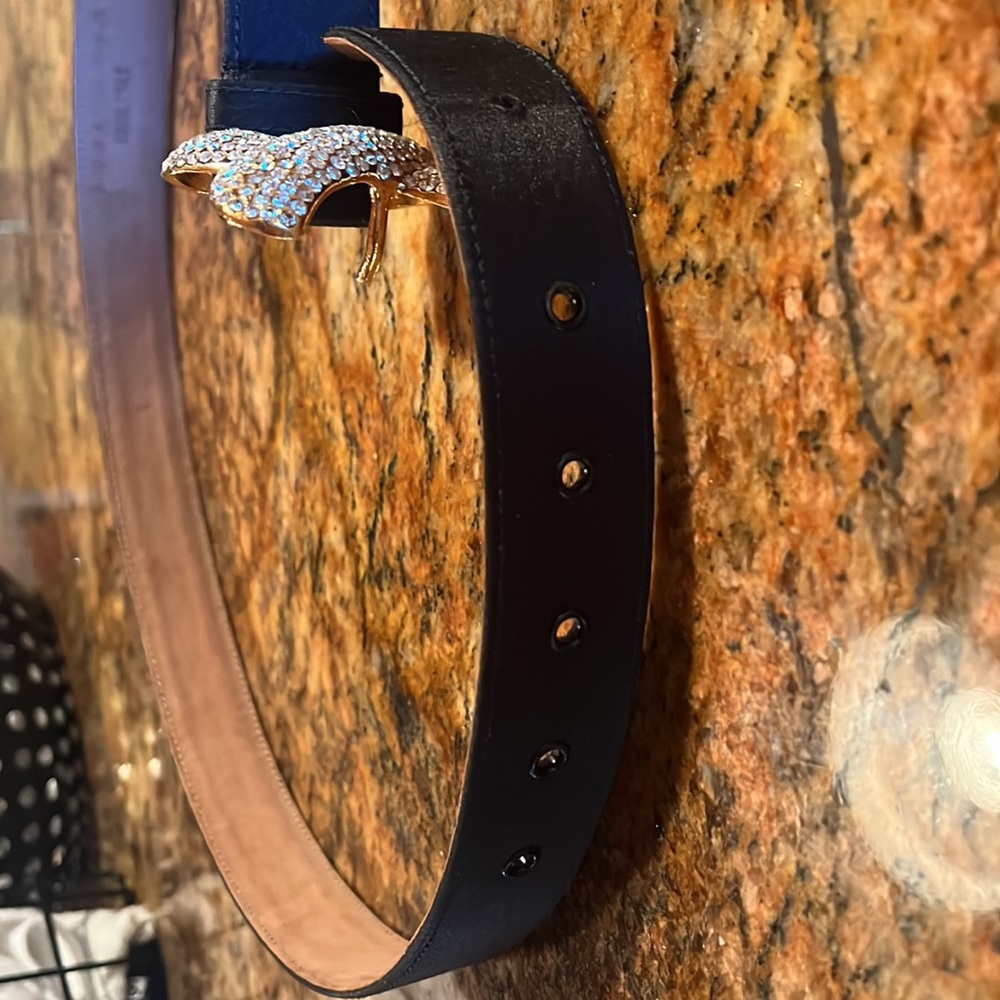 One Black Satin Finish Rhinestone Buckle Carlisle Belt Size Lg approx. 39 inches - Picture 3 of 4